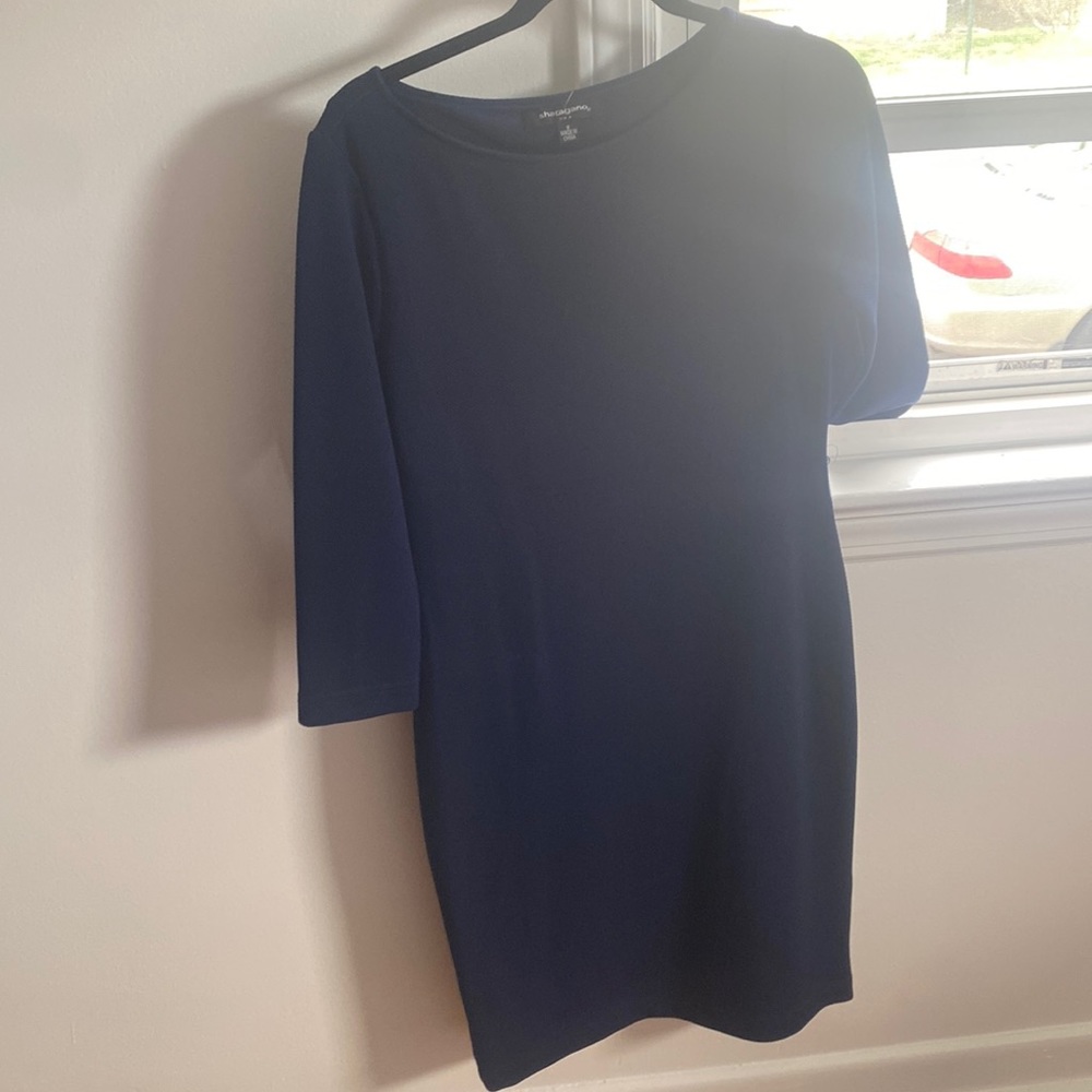 navy dark blue elbow sleeve dress